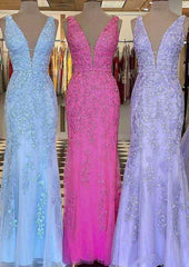 Elegant Lace Tulle Prom Dress with Beading - Sheath/Column V Neck Sleeveless Long/Floor-Length-27dress
