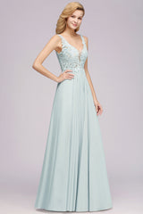 Elegant Lace V-Neck Chiffon Affordable Bridesmaid Dress with Beadings-27dress