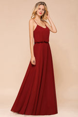Elegant Long A-line chiffon Spaghetti Straps Sweetheart Bridesmaid Dress-27Dress