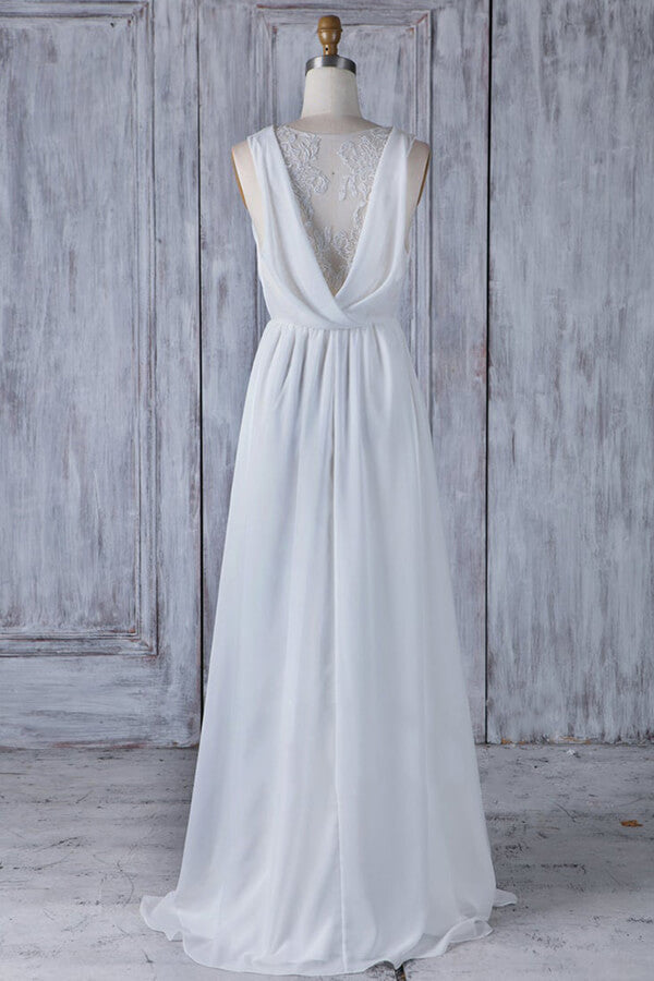 Elegant Long A-line Ruffle Lace Chiffon Wedding Dress-27Dress