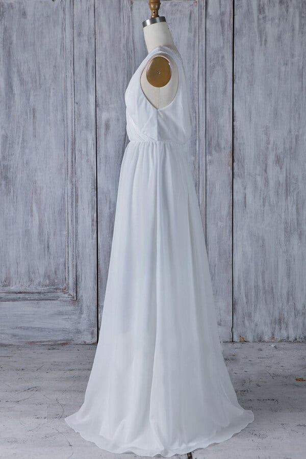 Elegant Long A-line Ruffle Lace Chiffon Wedding Dress-27Dress