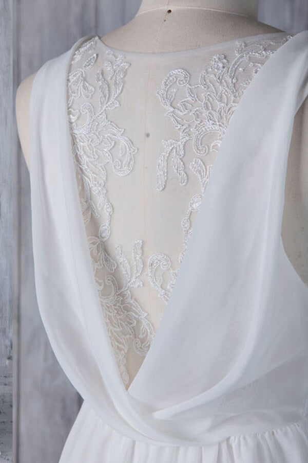 Elegant Long A-line Ruffle Lace Chiffon Wedding Dress-27Dress