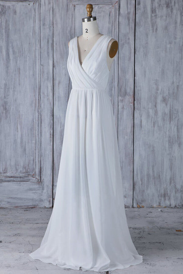 Elegant Long A-line Ruffle Lace Chiffon Wedding Dress-27Dress