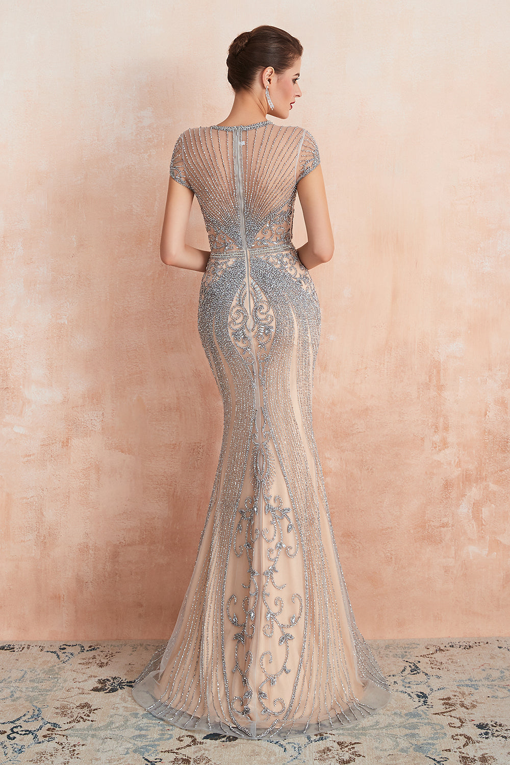 Elegant Long Mermaid Jewel Beading Tulle Evening Dress-27dress