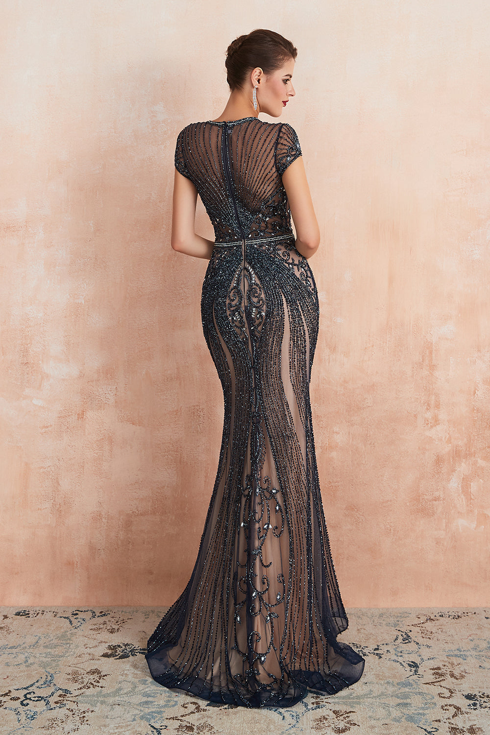 Elegant Long Mermaid Jewel Beading Tulle Evening Dress-27dress