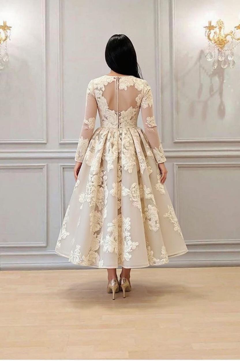 Elegant Long Sleeves A-line Lace Formal Dress-27dress