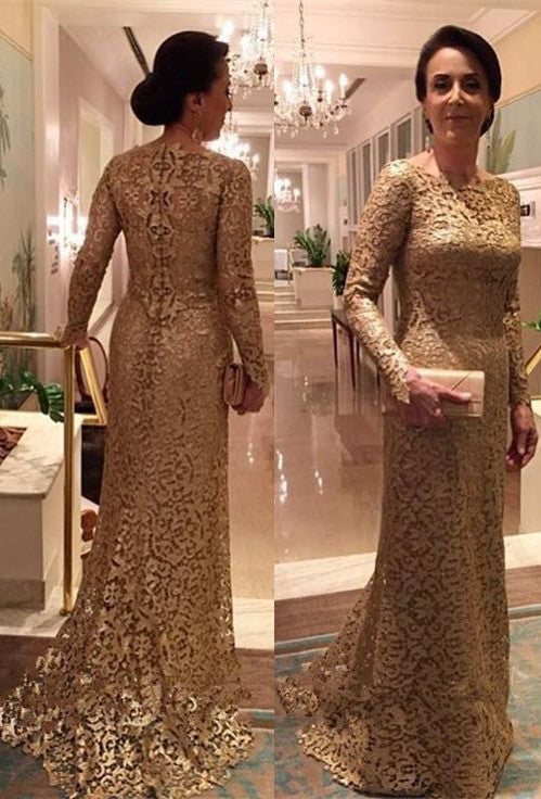 Elegant Long Sleeves Lace Mermaid Mother Of Bride Dress-27dress