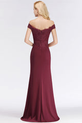 Elegant Mermaid Off-the-Shoulder Burgundy Bridesmaid Dresses with Lace-27dress