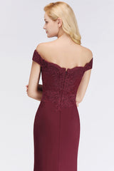 Elegant Mermaid Off-the-Shoulder Burgundy Bridesmaid Dresses with Lace-27dress