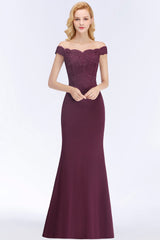 Elegant Mermaid Off-the-Shoulder Burgundy Bridesmaid Dresses with Lace-27dress