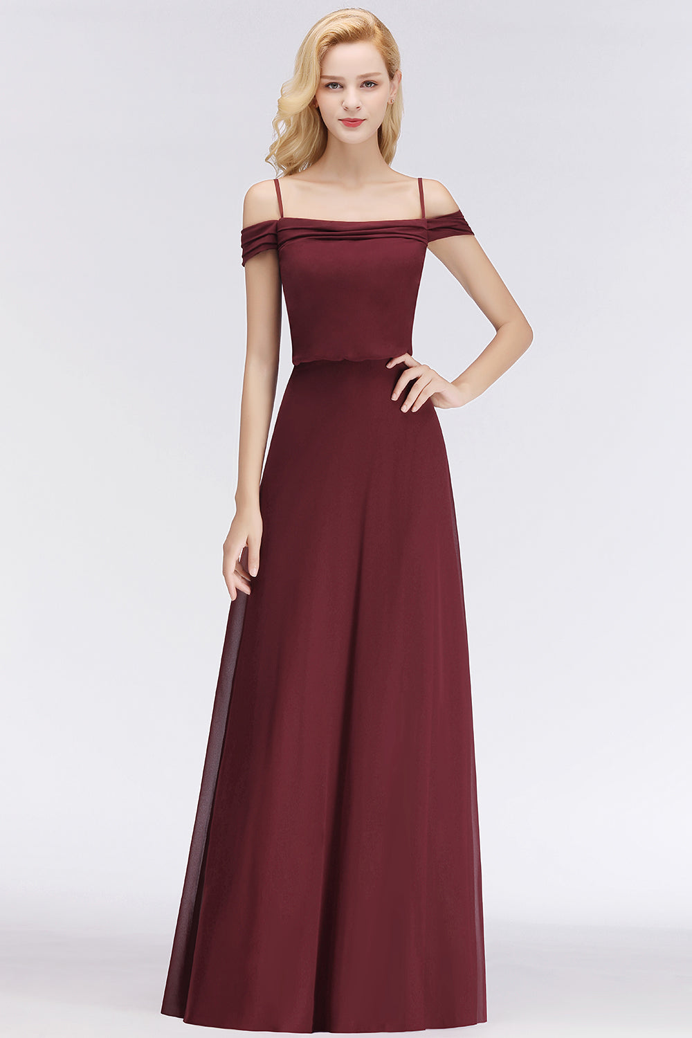 Elegant Off-the-Shoulder Burgundy Bridesmaid Dress Online Spaghetti-Straps Affordable Maid of Honor Dress-27dress