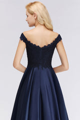 Elegant Off-the-Shoulder Ruffle Navy Lace Bridesmaid Dresses with Beads-27dress