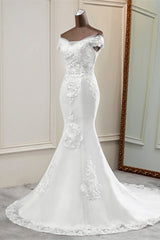 Elegant Off-the-Shoulder Sleeveless White Mermaid Wedding Dresses with Beadings-27dress