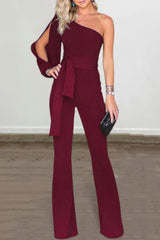 Elegant One Shoulder Jumpsuits for Women with Belt-27dress