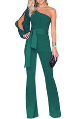 Elegant One Shoulder Jumpsuits for Women with Belt-27dress