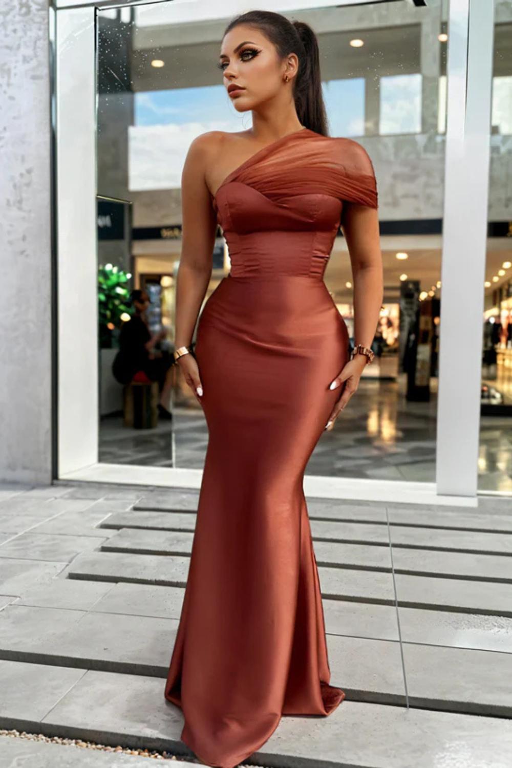 Elegant One Shoulder Sheath Long Formal Dress with Zipper 27dress Elegant One Shoulder Sheath Long Formal Dress with Zipper 27dress