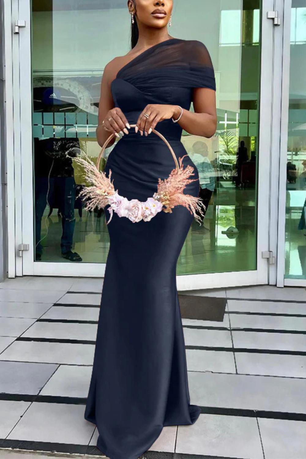Elegant One Shoulder Sheath Long Formal Dress with Zipper 27dress Elegant One Shoulder Sheath Long Formal Dress with Zipper 27dress