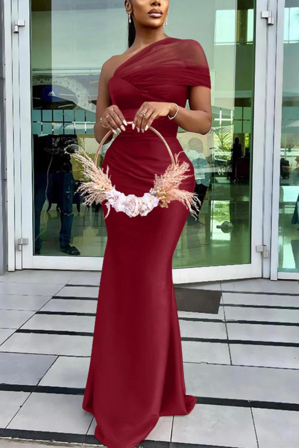 Elegant One Shoulder Sheath Long Prom Dress with Zipper-27dress