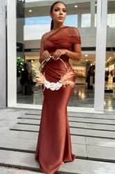 Elegant One Shoulder Sheath Long Formal Dress with Zipper