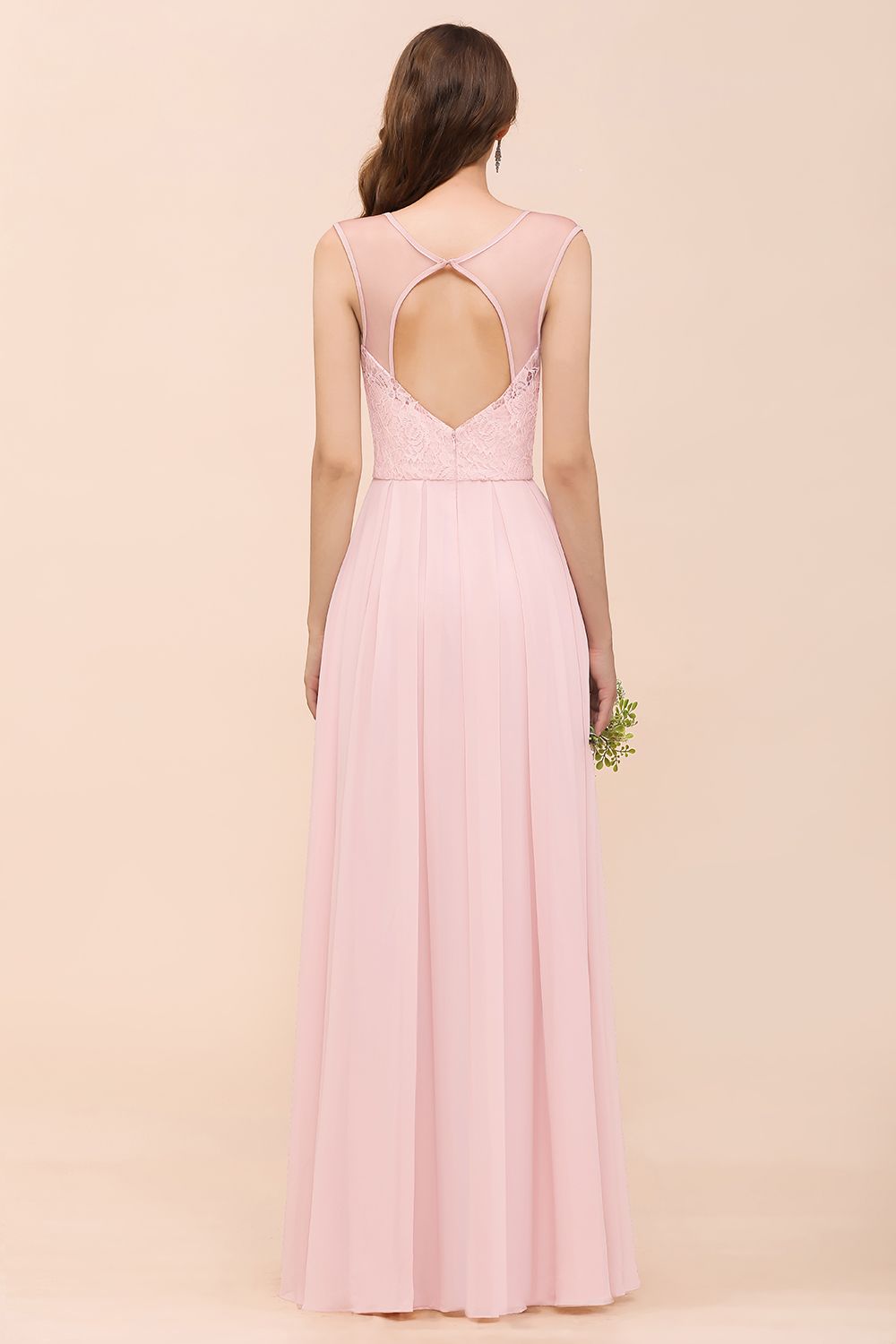 Elegant Pink Lace Straps Ruffle Affordable Bridesmaid Dress-27dress