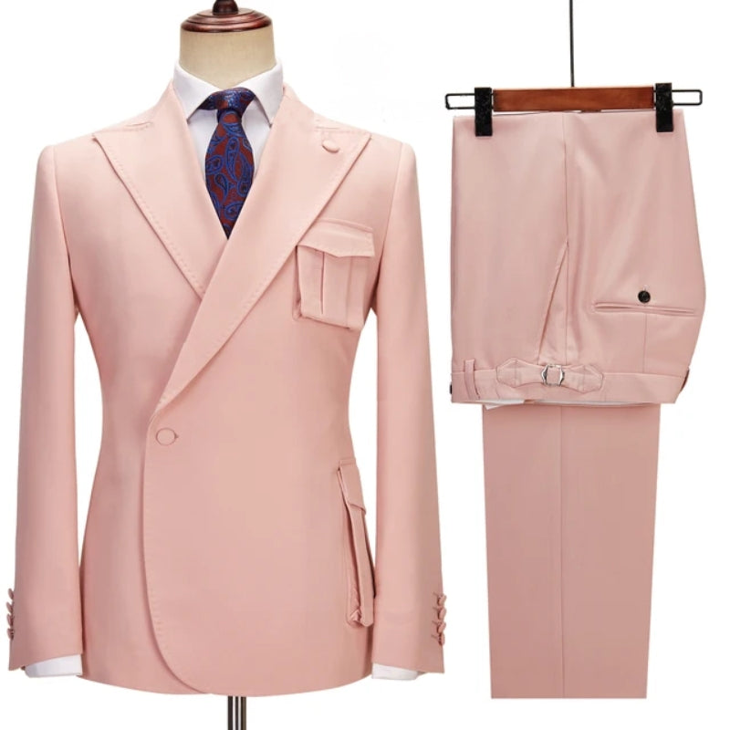 Elegant Peaked Lapel Bespoke Pink Prom Suits