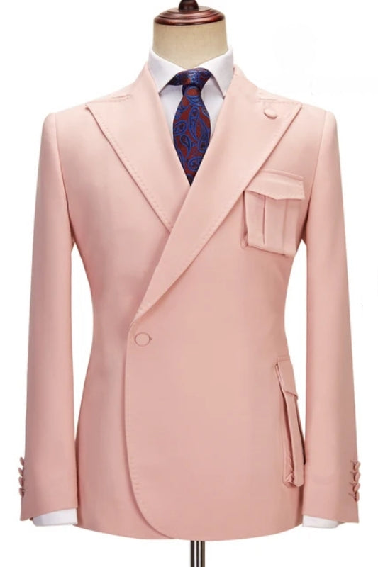 Elegant Peaked Lapel Bespoke Pink Prom Suits