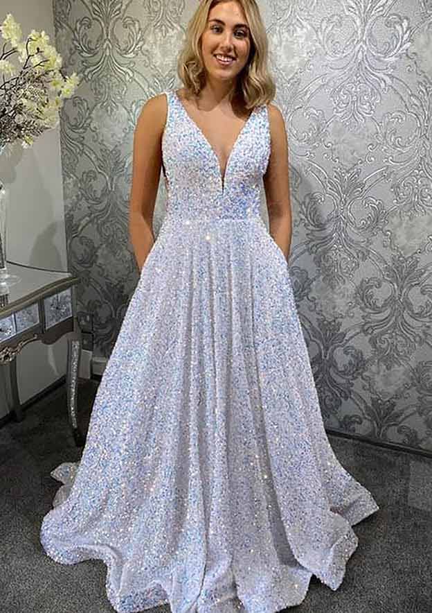 Elegant Princess A-line V Neck Sleeveless Velvet Sequins Long Prom Dre 27dress Elegant Princess A-line V Neck Sleeveless Velvet Sequins Long Prom Dre 27dress