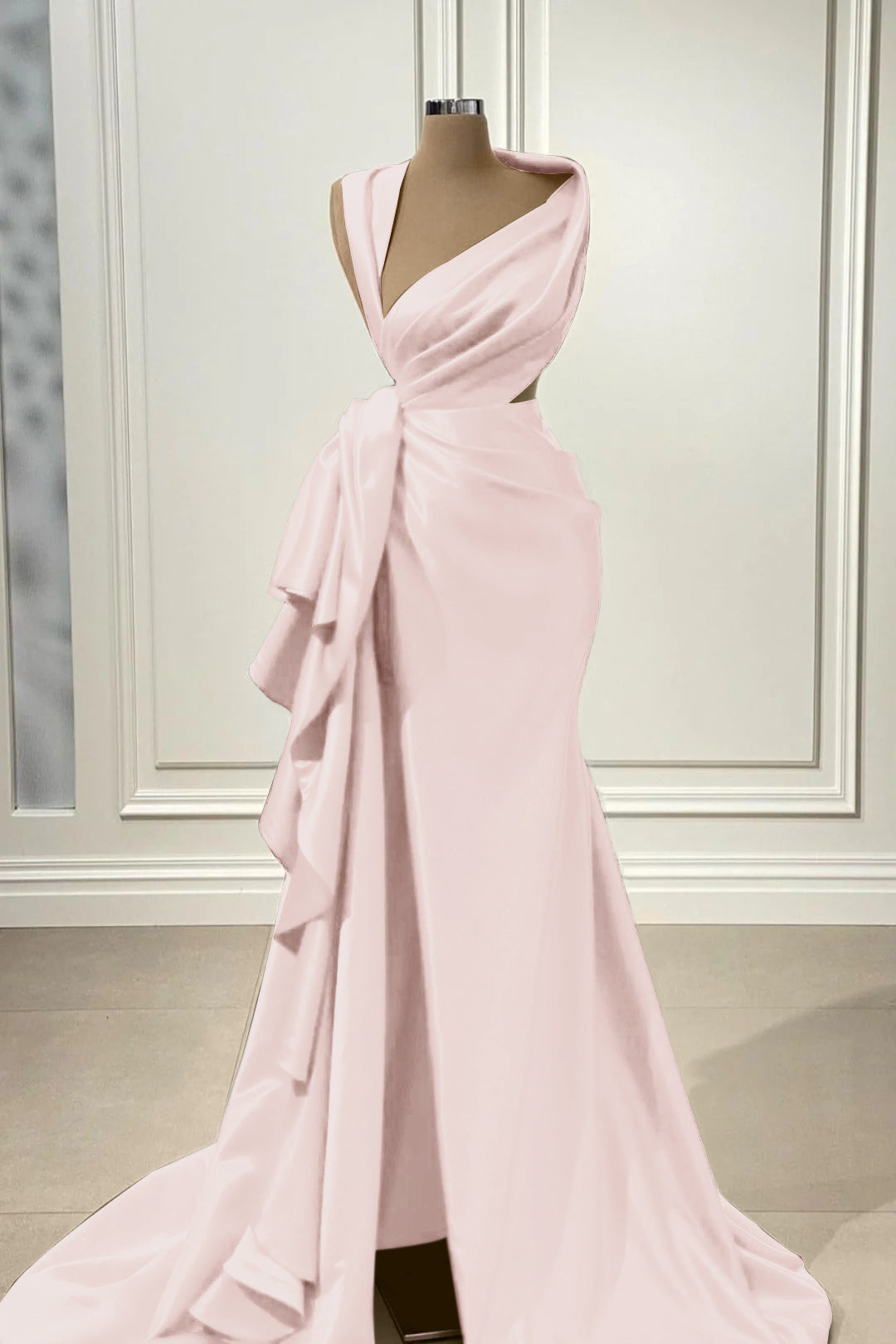 Elegant Red Charmeuse Sleeveless Long Prom Dress With High Slit