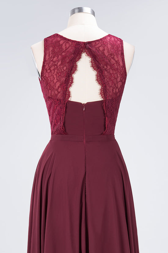 Elegant Roud Neckline Sleeveless Burgundy Lace Bridesmaid Dress Online-27dress