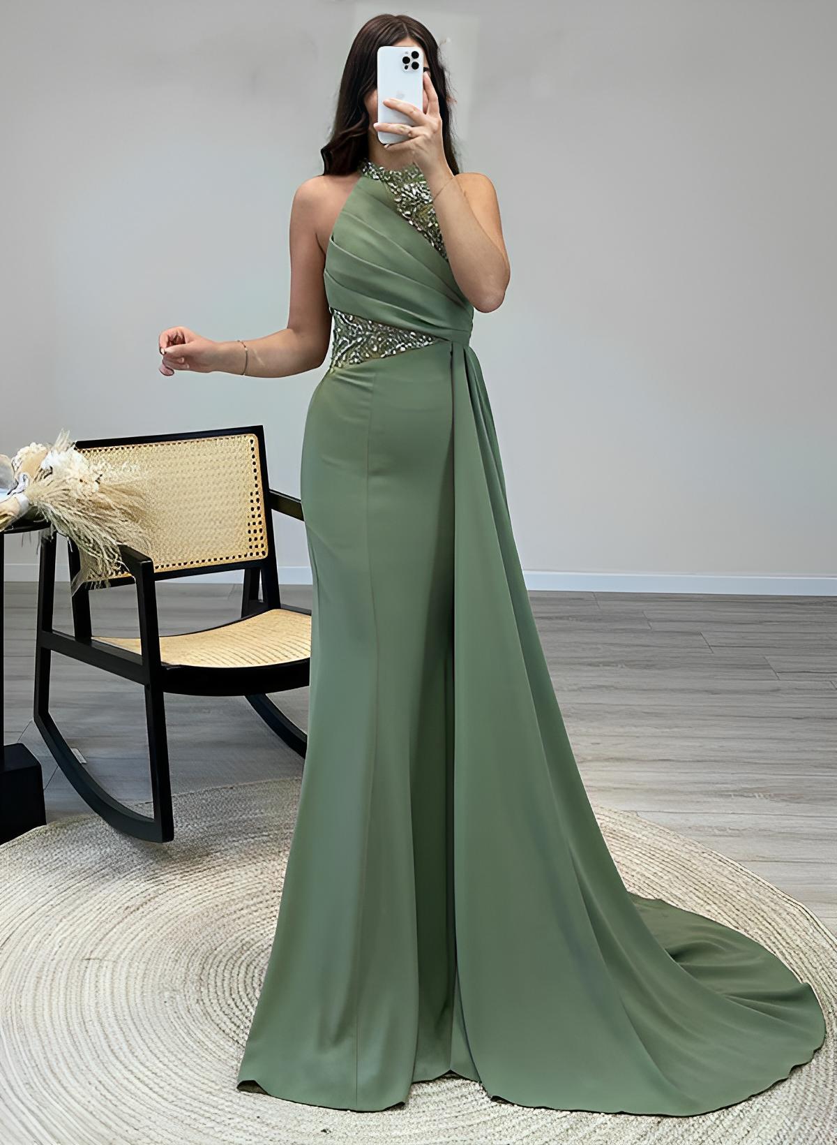 Load image into Gallery viewer, Elegant Satin Prom Dresses with High Neck and Sleeveless Sweep Train-27dress
