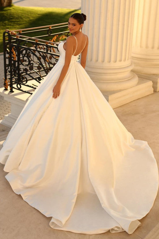 Elegant Satin Wedding Dress Spaghetti-Straps Sleeveless-27dress