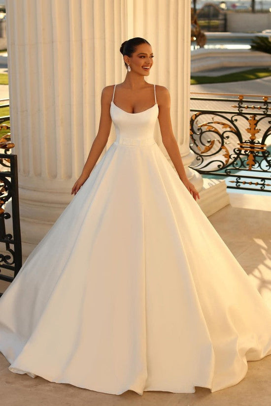 Elegant Satin Wedding Dress Spaghetti-Straps Sleeveless-27dress