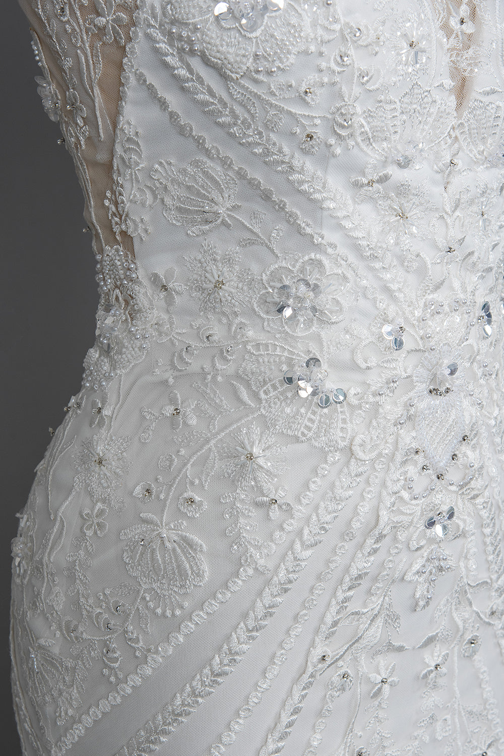 Elegant Scoop Mermaid Lace Wedding Dress Zipper Button Back-27dress