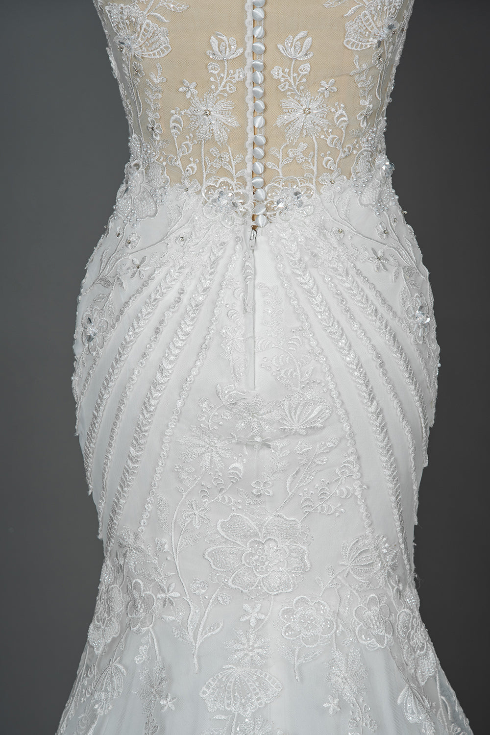 Elegant Scoop Mermaid Lace Wedding Dress Zipper Button Back-27dress