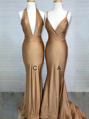 Elegant Sheath/Column V-neck Jersey Sweep Train Bridesmaid Dresses