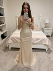 27DRESS Elegant Sleeveless Mermaid Evening Dresses with Rhinestones