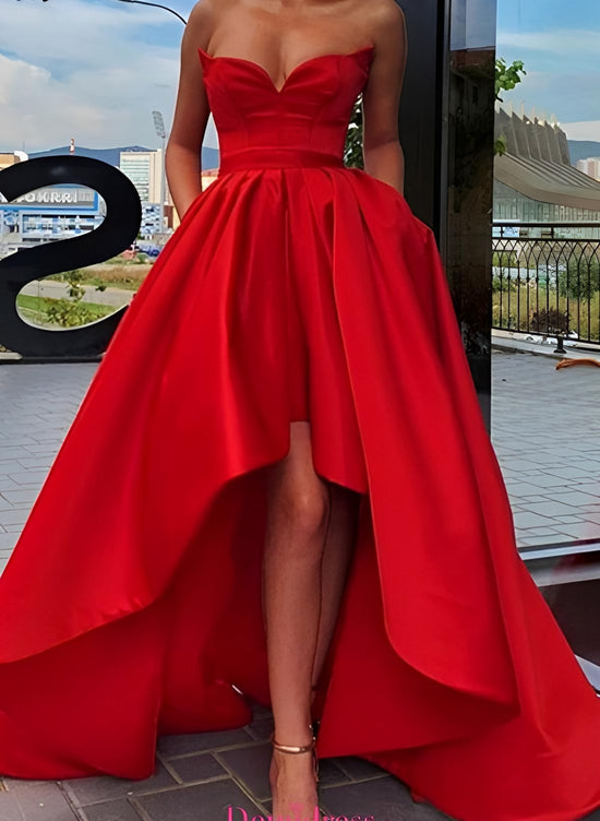 Elegant Sleeveless Strapless Satin Asymmetrical Prom Dress-27dress