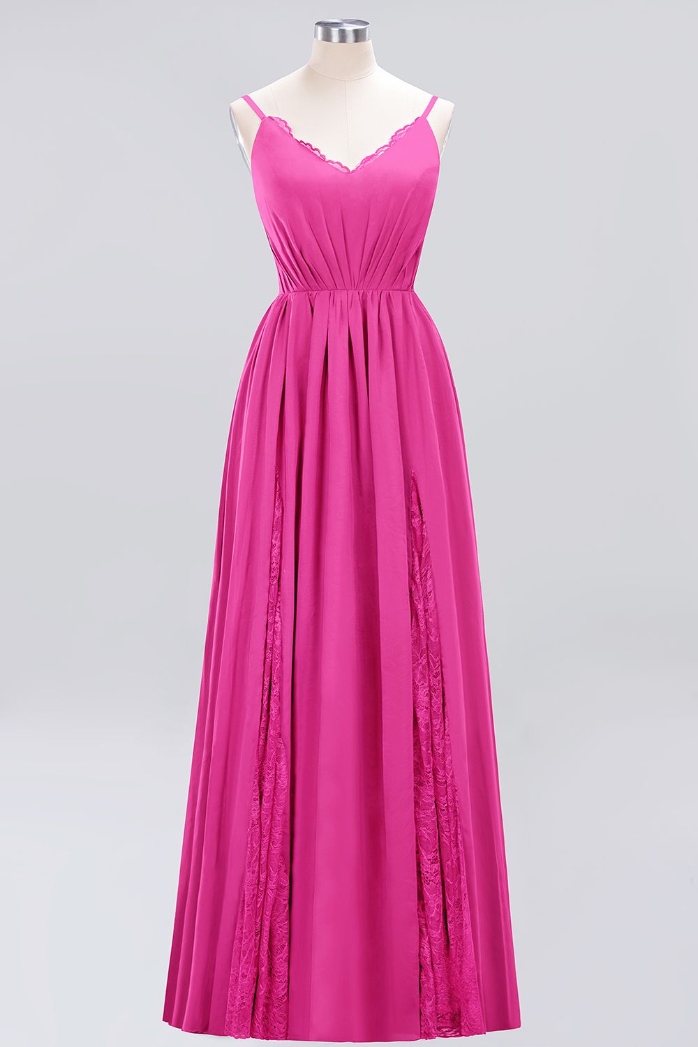 Elegant Spaghetti Straps Long Bridesmaid Dress Lace V-Neck Maid of Honor Dress-27dress