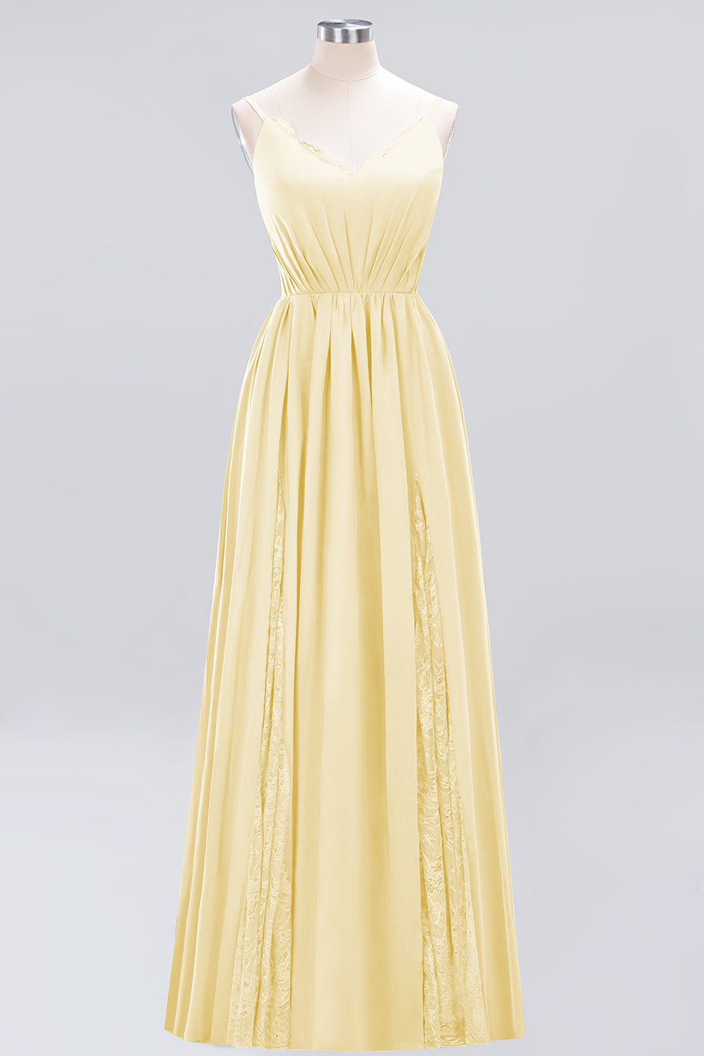 Elegant Spaghetti Straps Long Bridesmaid Dress Lace V-Neck Maid of Honor Dress-27dress