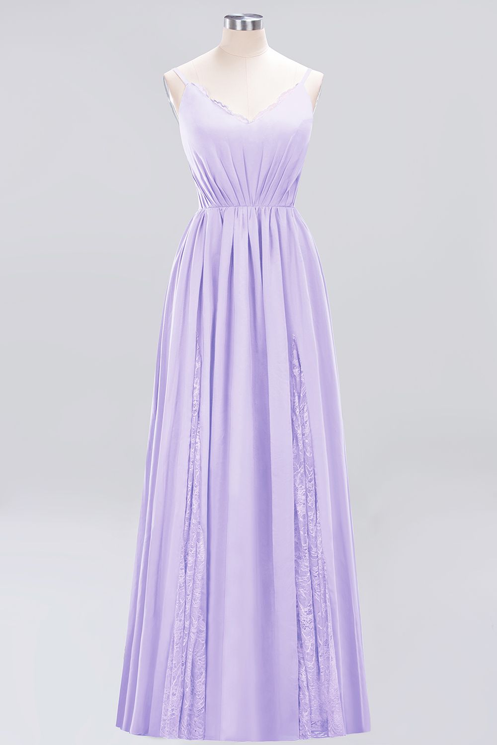 Elegant Spaghetti Straps Long Bridesmaid Dress Lace V-Neck Maid of Honor Dress-27dress