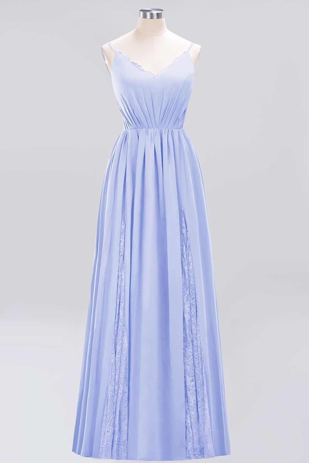 Elegant Spaghetti Straps Long Bridesmaid Dress Lace V-Neck Maid of Honor Dress-27dress