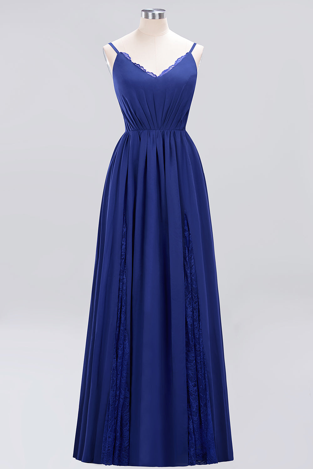 Elegant Spaghetti Straps Long Bridesmaid Dress Lace V-Neck Maid of Honor Dress-27dress