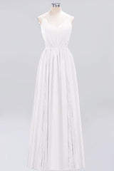 Elegant Spaghetti Straps Long Bridesmaid Dress Lace V-Neck Maid of Honor Dress-27dress