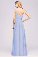 Elegant Spaghetti Straps Long Bridesmaid Dress Lace V-Neck Maid of Honor Dress-27dress