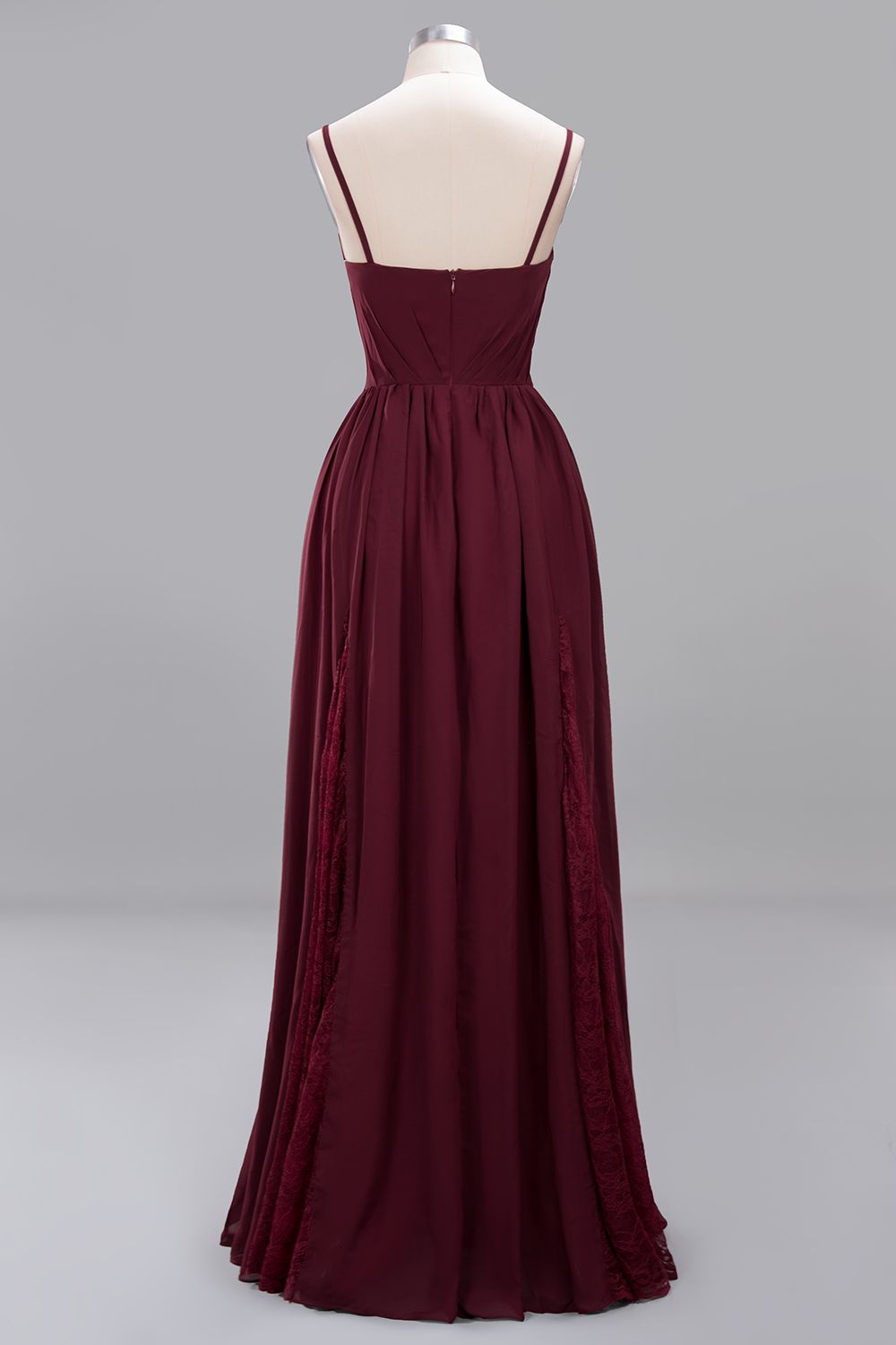 Elegant Spaghetti Straps Long Bridesmaid Dress Lace V-Neck Maid of Honor Dress-27dress