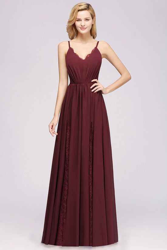 Load image into Gallery viewer, Elegant Spaghetti Straps Long Bridesmaid Dress Lace V-Neck Maid of Honor Dress-27dress
