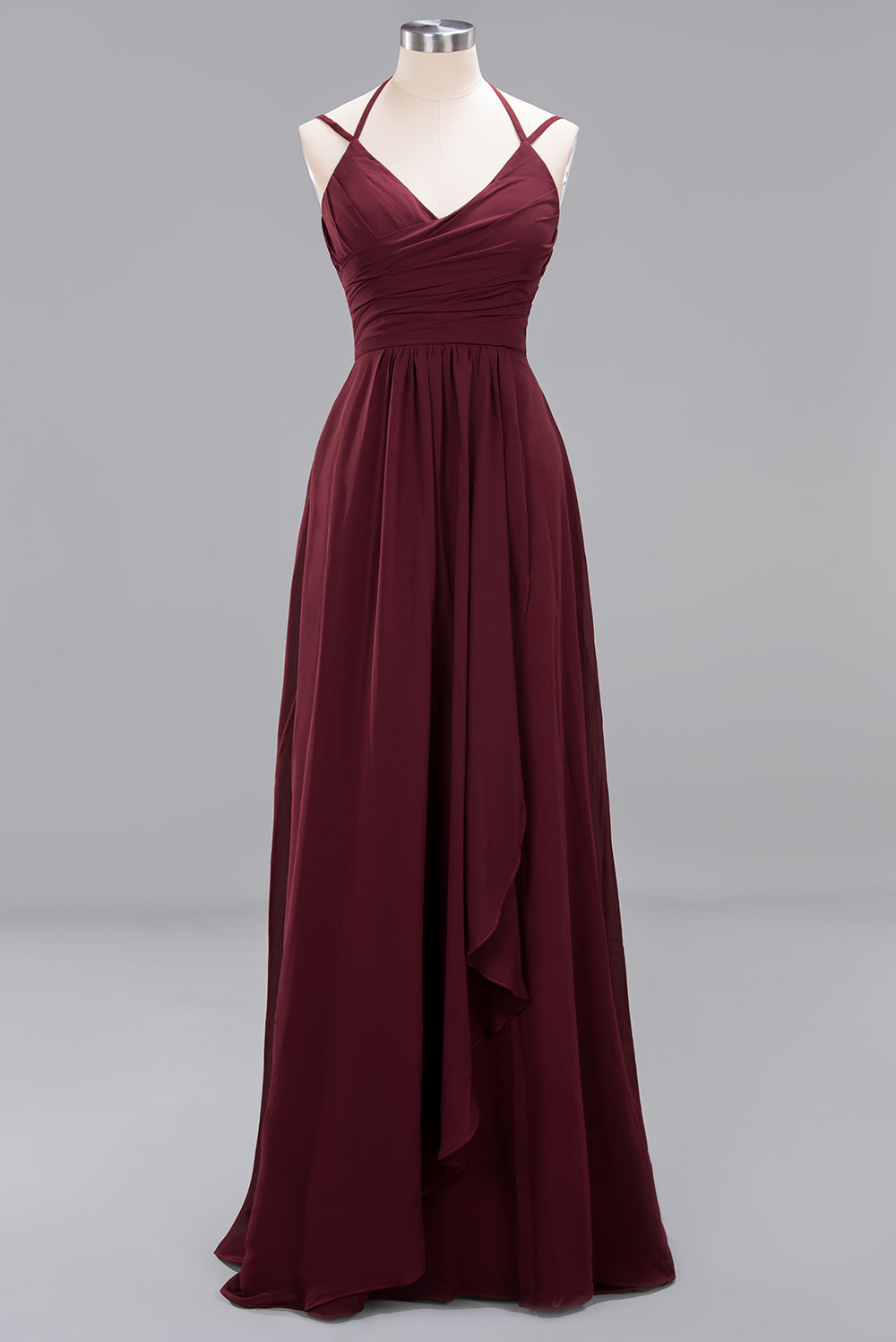 Elegant Spaghetti Straps Long Bridesmaid Dress Lace V-Neck Maid of Honor Dress-27dress