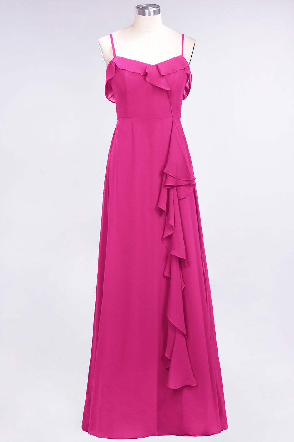 Elegant Spaghetti Straps Ruffle Burgundy Chiffon Dresses Affordable-27dress