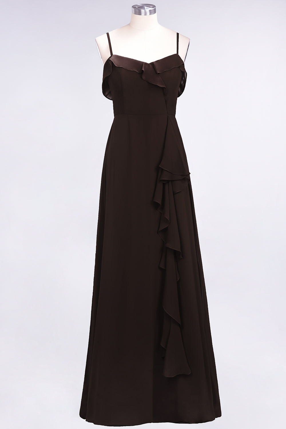 Elegant Spaghetti Straps Ruffle Burgundy Chiffon Dresses Affordable-27dress