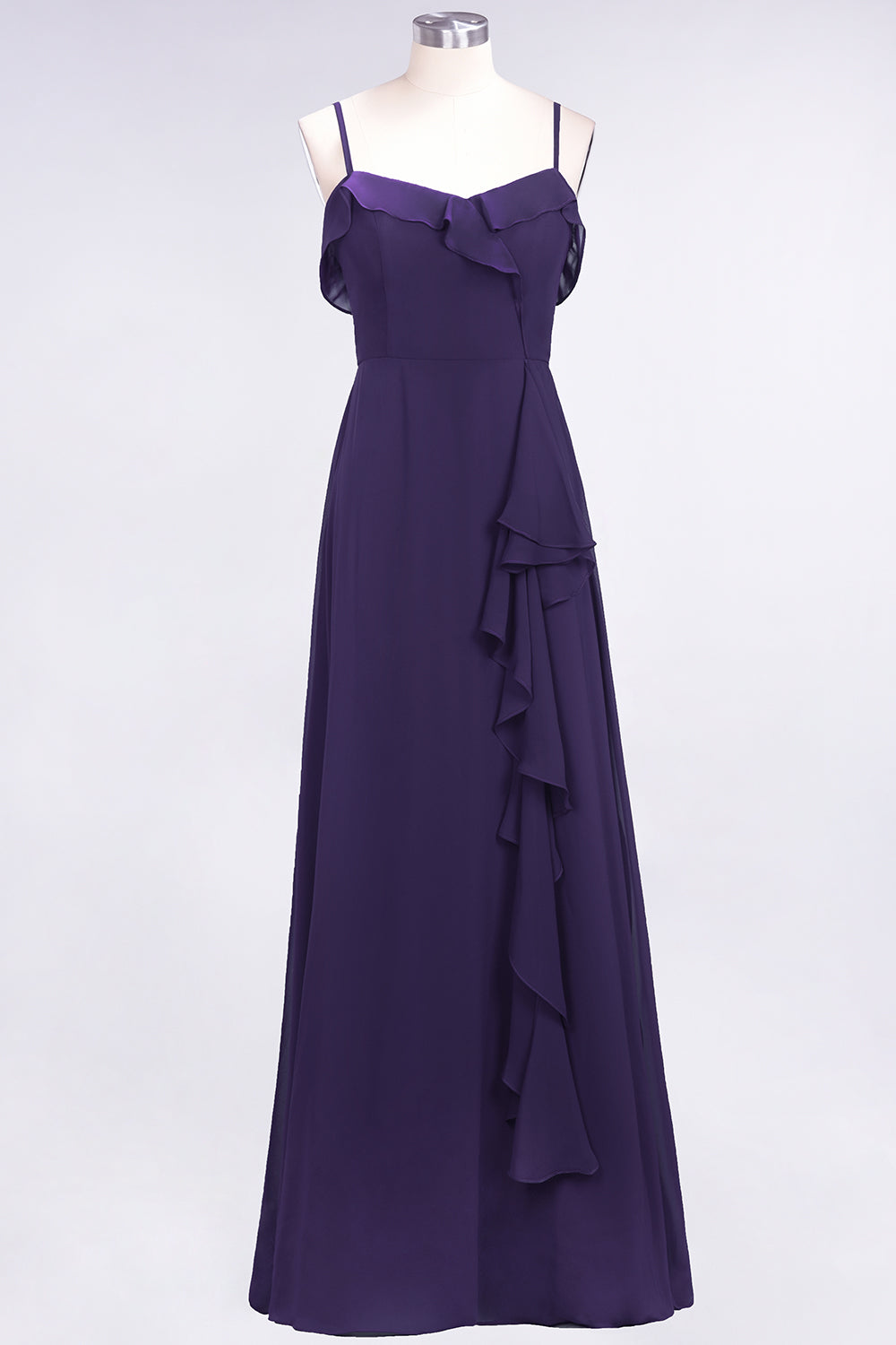 Elegant Spaghetti Straps Ruffle Burgundy Chiffon Dresses Affordable-27dress